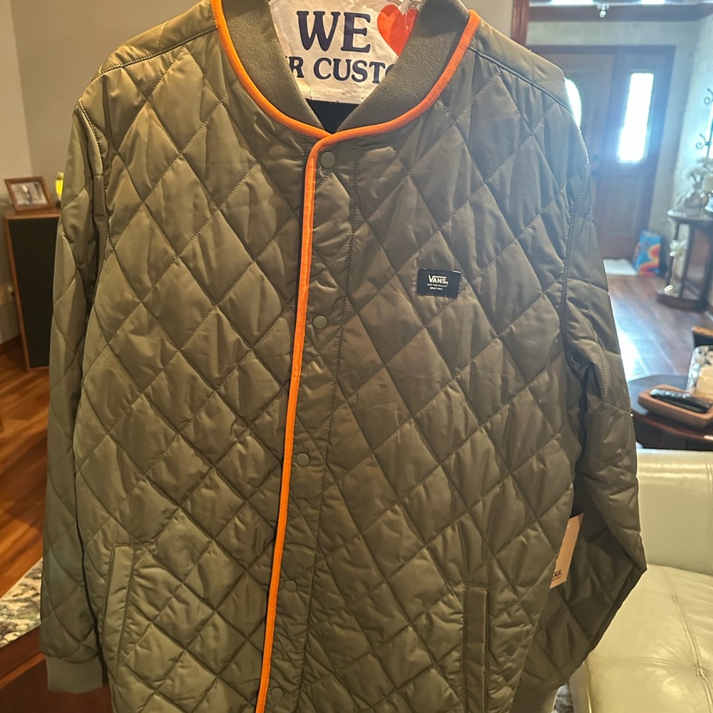Vans Quilted Jacket with Bold Orange Accents